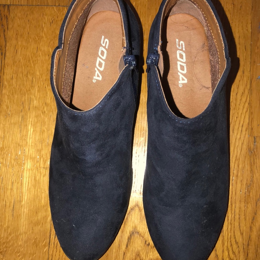 Navy suede ankle bootie